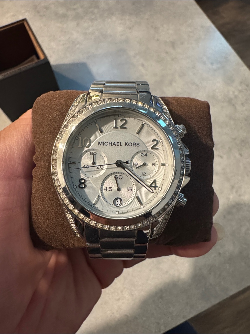 Michael Kors Silver-tone Crystal Bezel Chronograph Watch